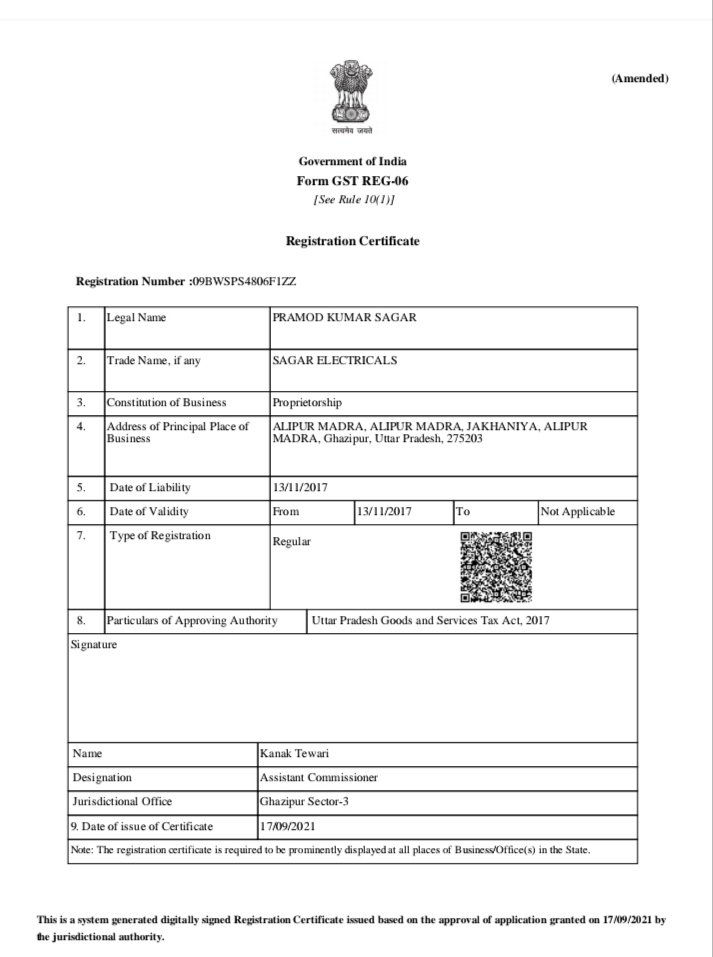 GST Registration Certificate